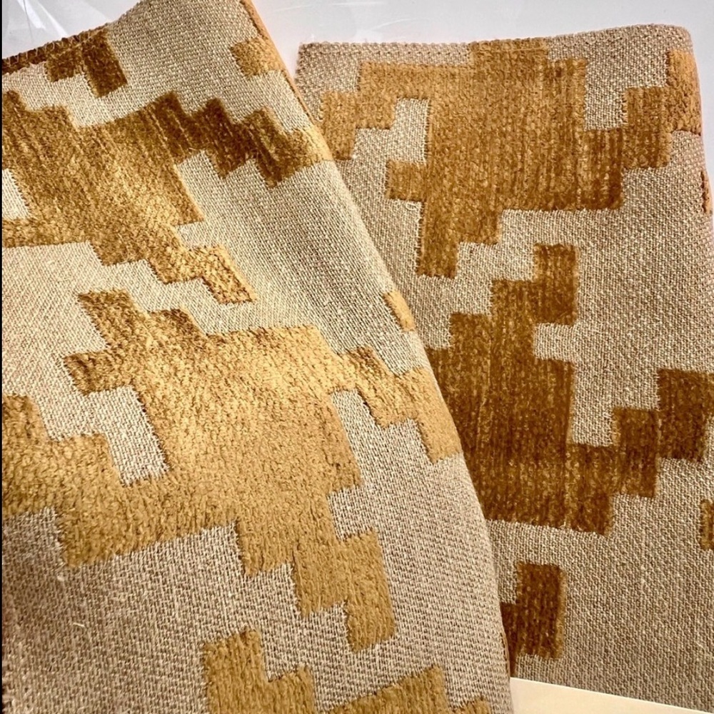 Schumacher Designer Fabric Samples - Houndstooth Figured Chenille Set of 2